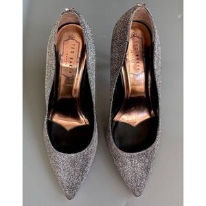 Ted Baker Stiletto MetallicSilver Glitter Pointed Heel Pump Women Shoe 37.5/7